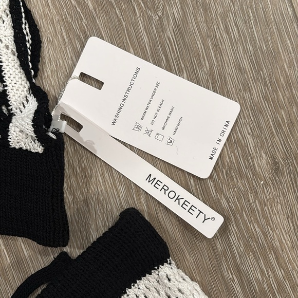 NWT MEROKEETY 2pc skirt and top black and white CROCHET bathing suit COVERUP xl - Picture 5 of 7